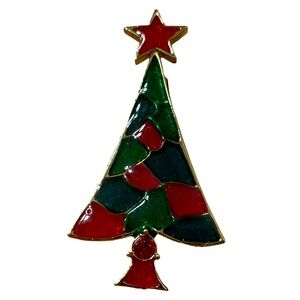 Vintage Signed Beatrix Gold Plated Red And Green Enamel Christmas Tree